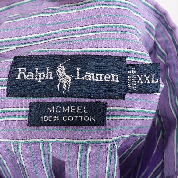 Ralph Lauren Shirt Mens 2XL Purple Striped MCMEEL Button Down Long Sleeve Cotton - Picture 8 of 9